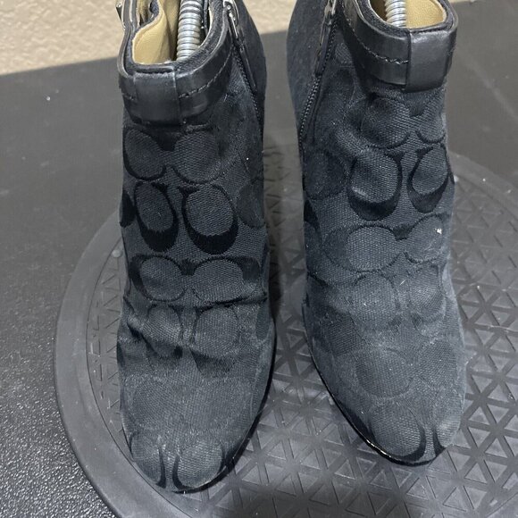 COACH Bennett Womens Canvas Bootie Stiletto Signature Monogram Jacquard Size 6.5 - Picture 3 of 9